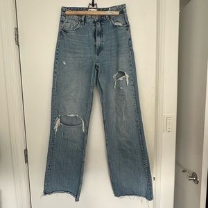 Zara High Rise Wide Leg Jeans - ripped